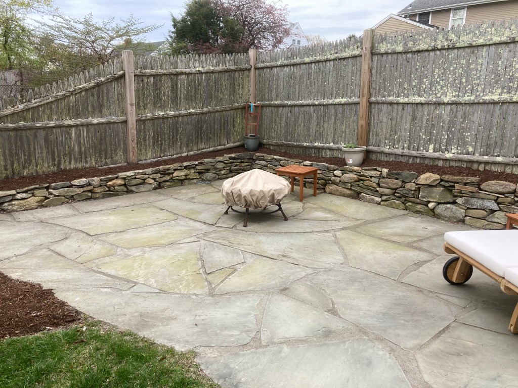 New England Fieldstone Wall and Irregular Flagstone&nbsp;Patio